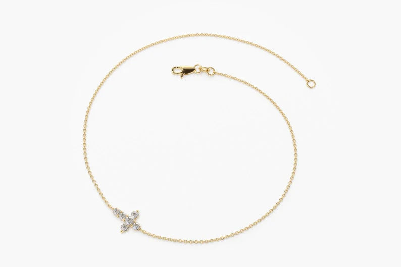 Pulseira Feminina de Ouro Amarelo 18k Cruz De Diamante Delicado