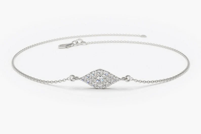 Pulseira Feminina Delicado de Ouro Branco 18k Olho Diamantes