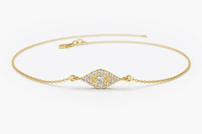 Pulseira Feminina Delicado de Ouro Amarelo 18k Olho Diamantes