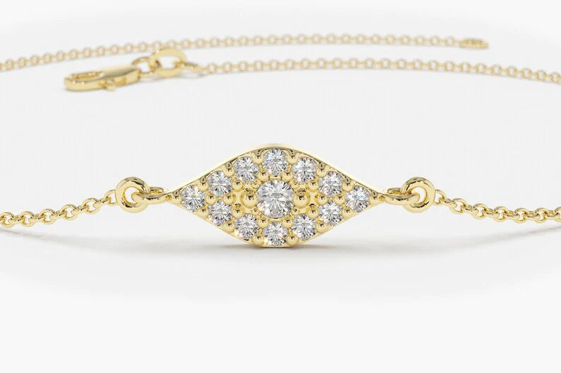Pulseira Feminina Delicado de Ouro Amarelo 18k Olho Diamantes