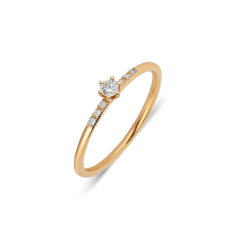 Anel de Noivado Solitario De Diamante Ouro 18k Minimalista