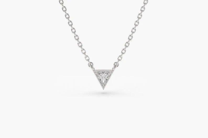 Corrente De Ouro18k Solitario Diamante triangulo Brilhante