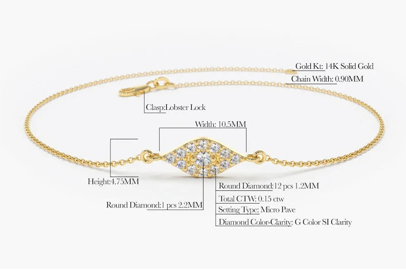 Pulseira Feminina Delicado de Ouro Branco 18k Olho Diamantes