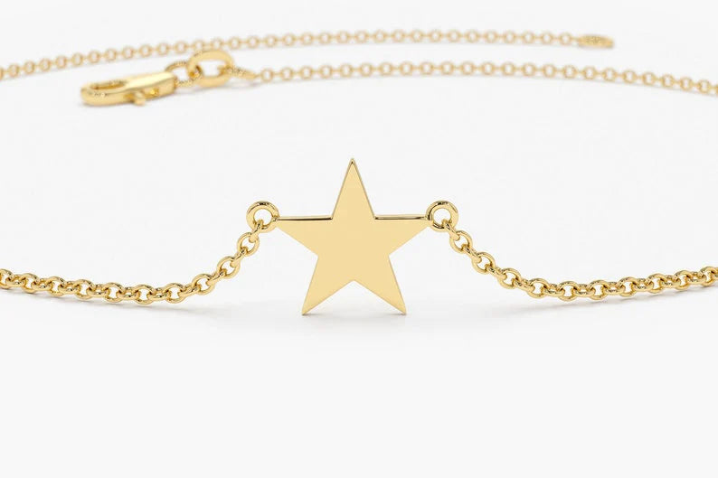 Pulseira Feminina de Ouro Amarelo 18k Estrela Delicado Luxo