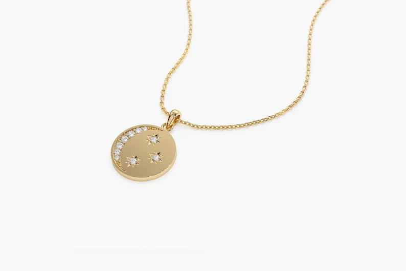Colar De Lua Corrente Feminina em Ouro Branco 18k c/ Diamantes