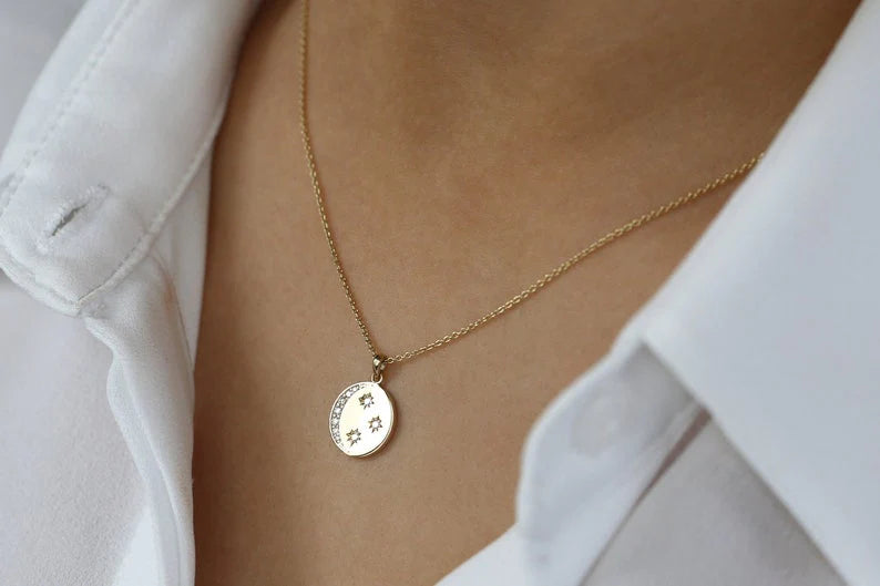 Colar De Lua Corrente Feminina em Ouro Branco 18k c/ Diamantes