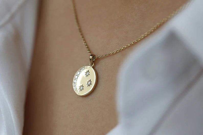 Colar De Lua Corrente Feminina em Ouro Branco 18k c/ Diamantes