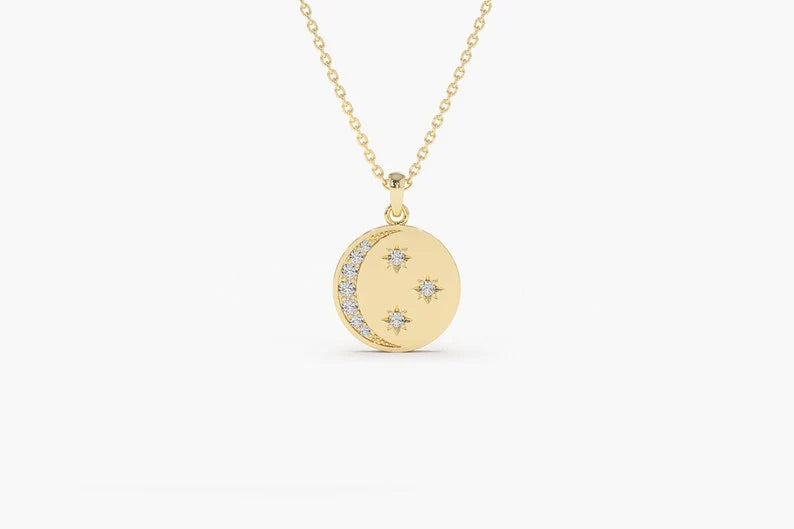 Colar De Lua Corrente Feminina em Ouro Branco 18k c/ Diamantes