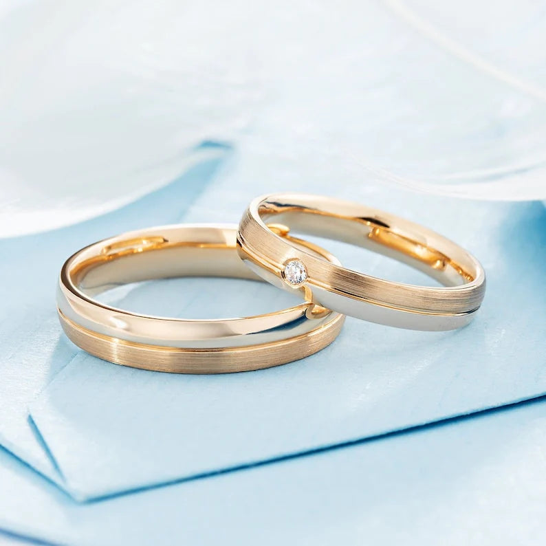 Par de Alianças de casamento noivado ouro 18k diamante Diva