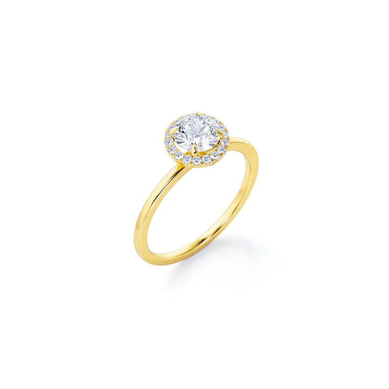 Anel De Noivado Redondo em Ouro 18k c/ Diamantes Brilhantes Pave