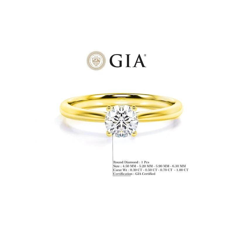 Anel Solitario De Ouro Amarelo 18k e Diamante Brilhante 30pts