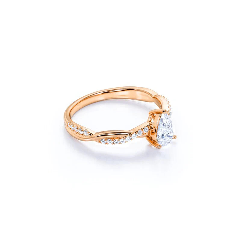 Anel Pear Solitario De Ouro Rose 18k Diamantes Brilhantes 50pts