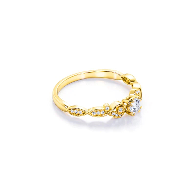 Anel de Noivado Solitario De Diamante Ouro 18k Floral Luxo