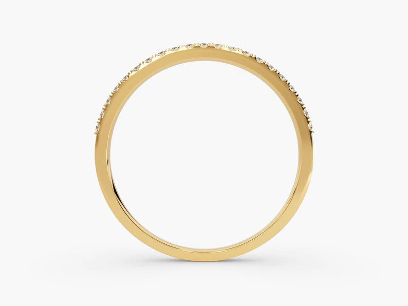 Anel de Ouro 18k Aparador Meia Aliança C/ Diamantes Brilhantes Isabela