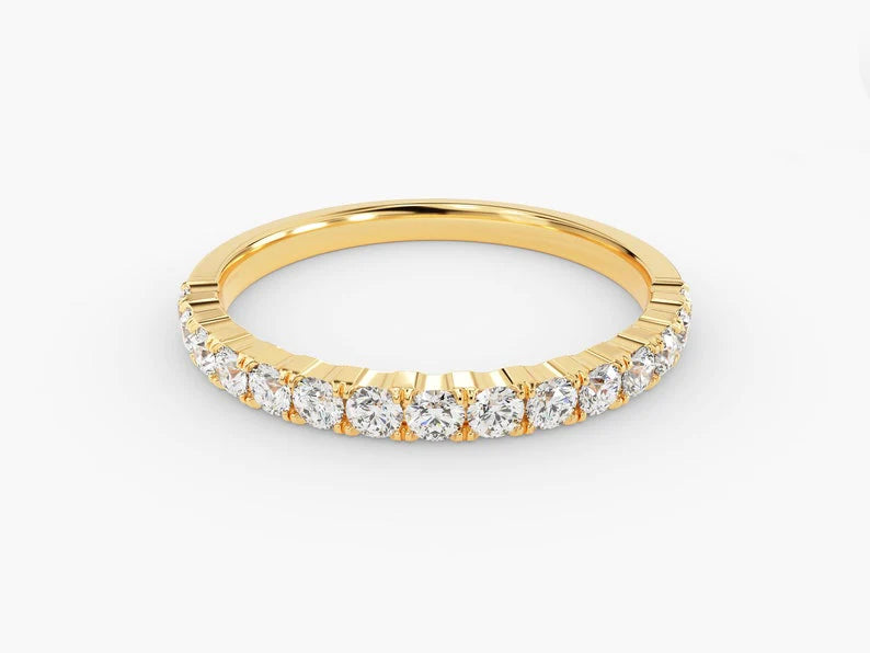 Anel de Ouro 18k Aparador Meia Aliança C/ Diamantes Brilhantes Leticia