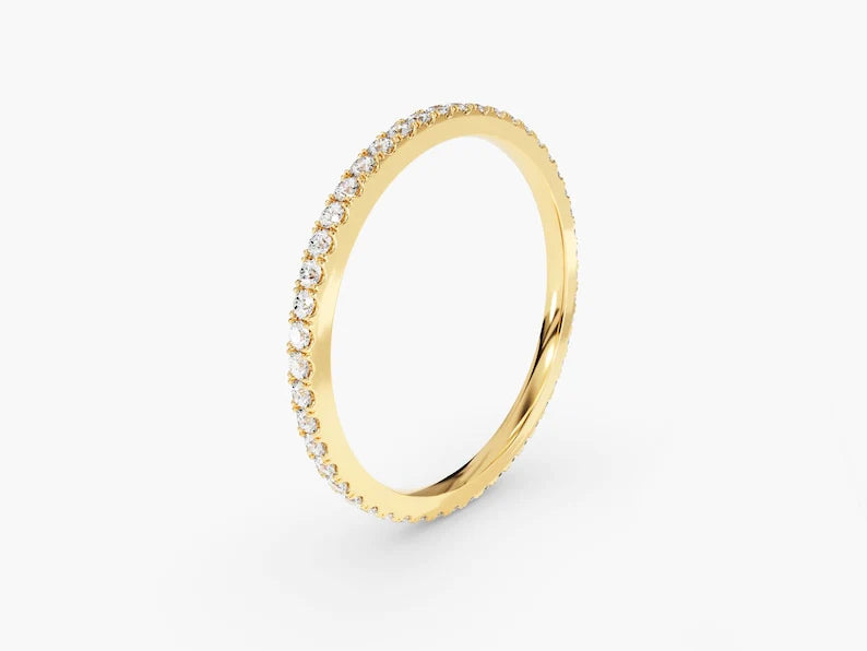 Anel de Ouro 18k Aparador Meia Aliança C/ Diamantes Brilhantes Carl