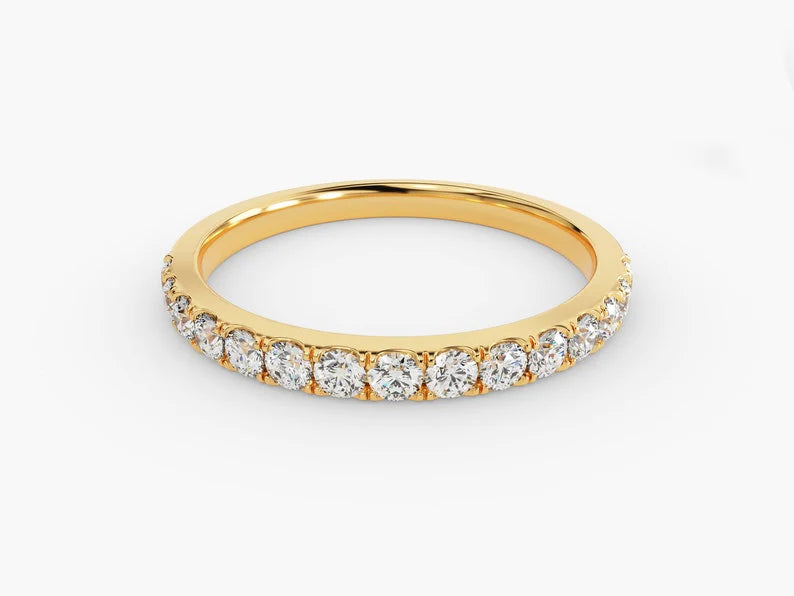 Anel de Ouro 18k Aparador Meia Aliança C/ Diamantes Brilhantes Arlo