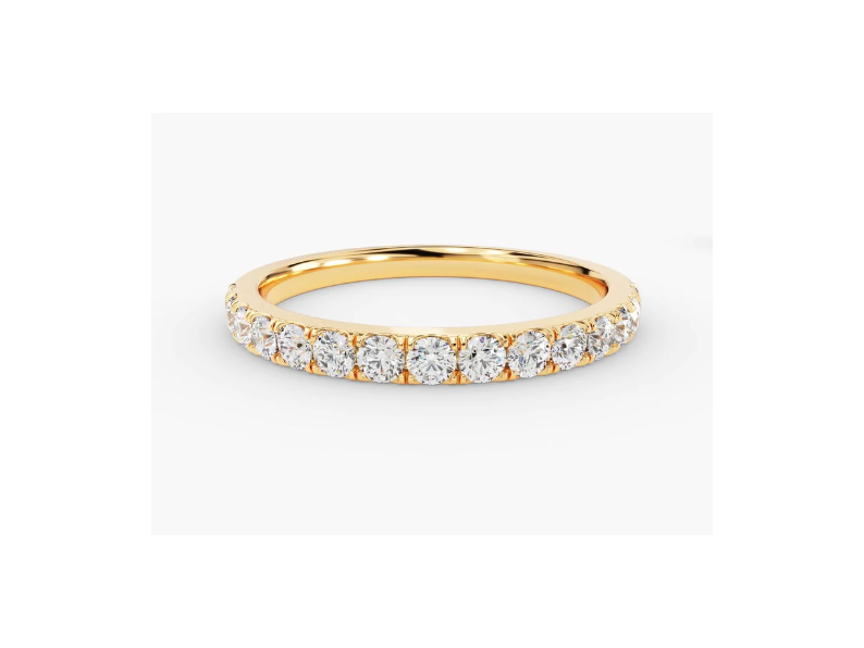 Anel de Ouro 18k Aparador Meia Aliança C/ Diamantes Brilhantes Arlo