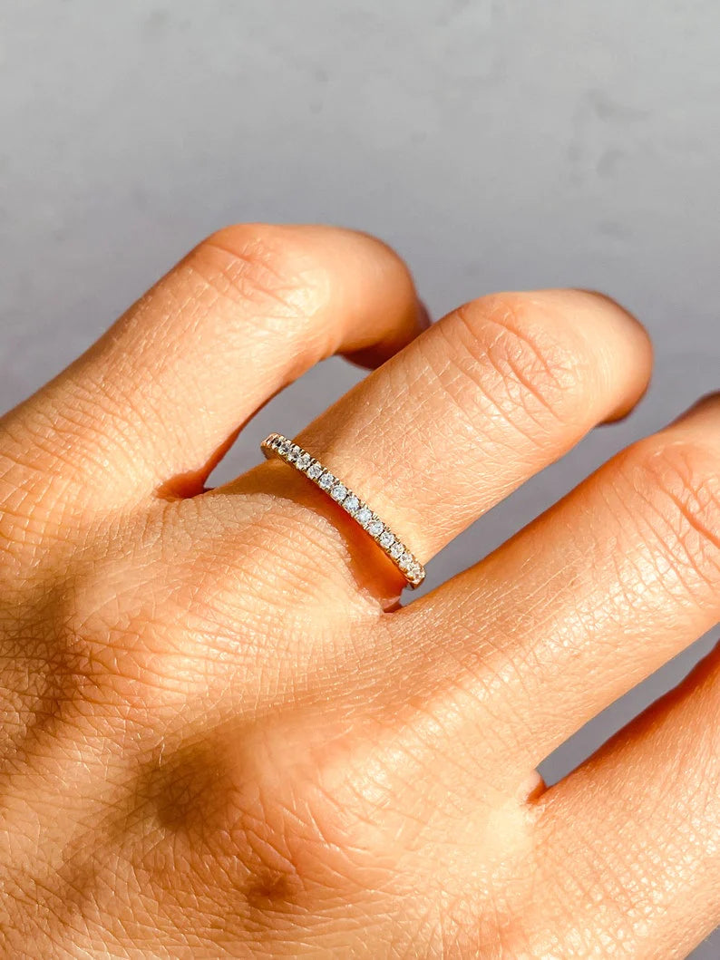 Anel de Ouro 18k Aparador Meia Aliança C/ Diamantes Brilhantes Half