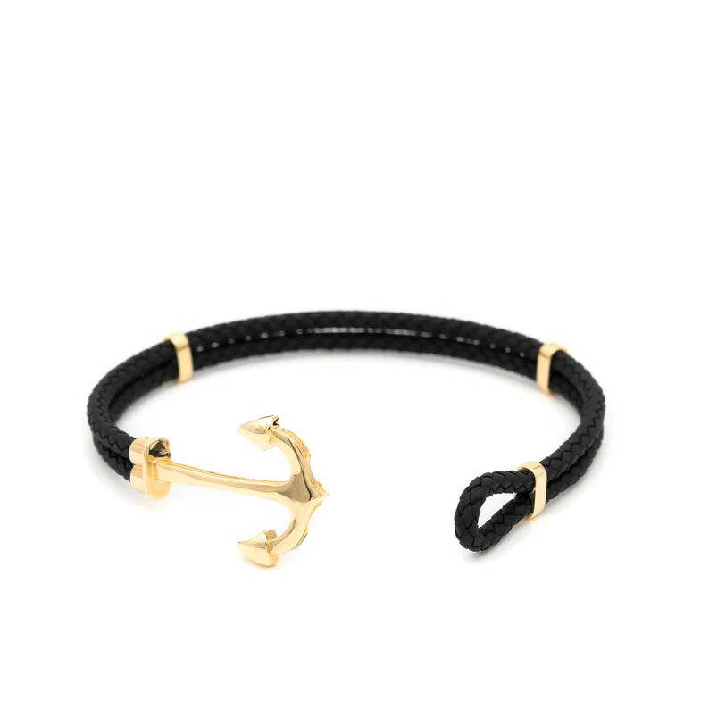 Pulseira masculina couro legítimo e ouro 18k luxo