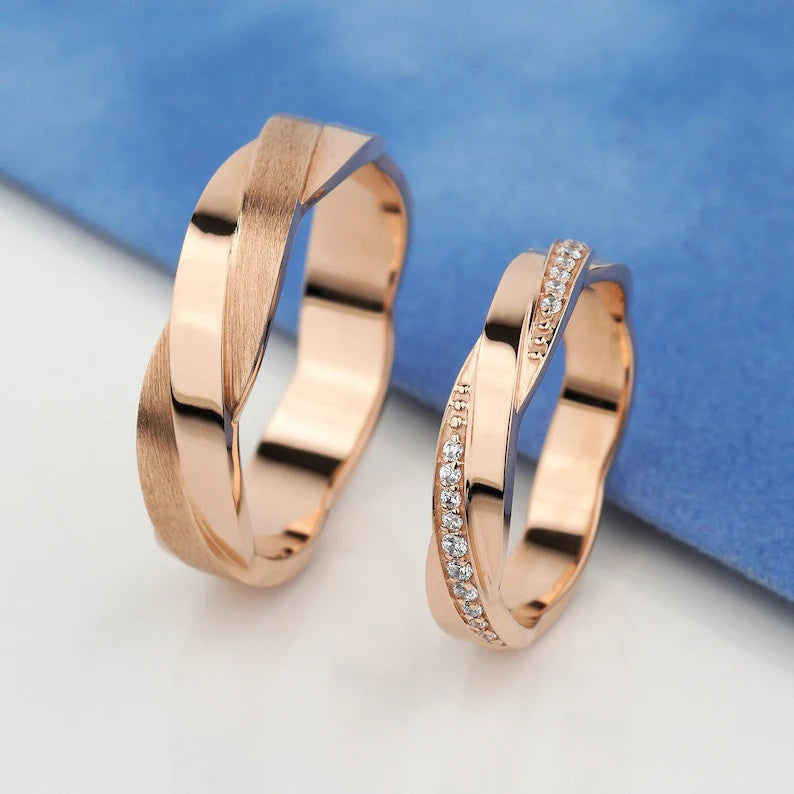 Par de Alianças de casamento noivado ouro 18k diamante double