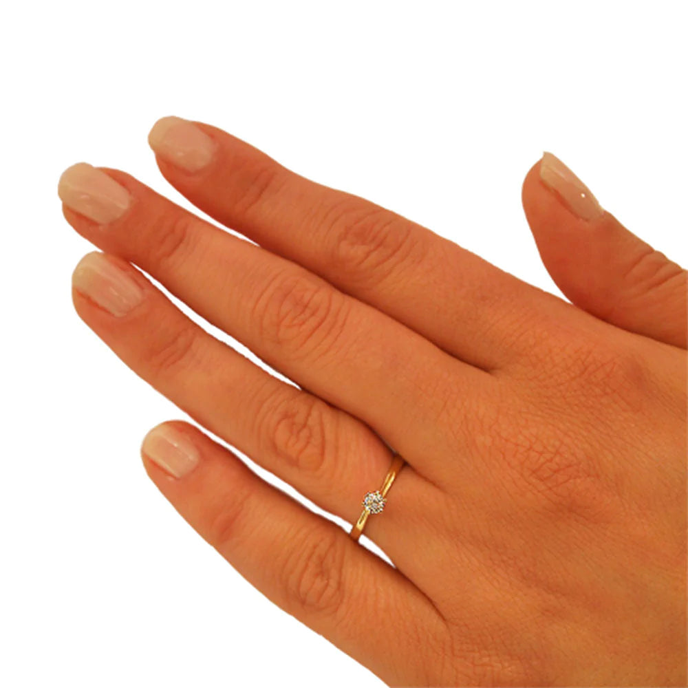 Anel de Noivado Solitario De Diamante Ouro 18k Nery