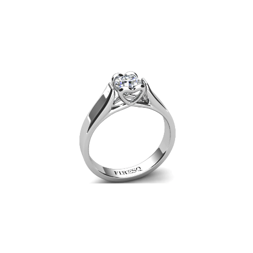 Anel de Noivado Solitario Diamantes Brilhante Ouro Branco Hearth