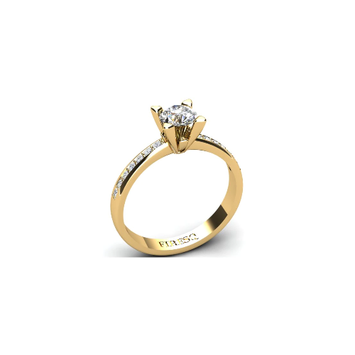 Anel de Noivado Solitario Diamantes Brilhante Ouro Amarelo Rumer