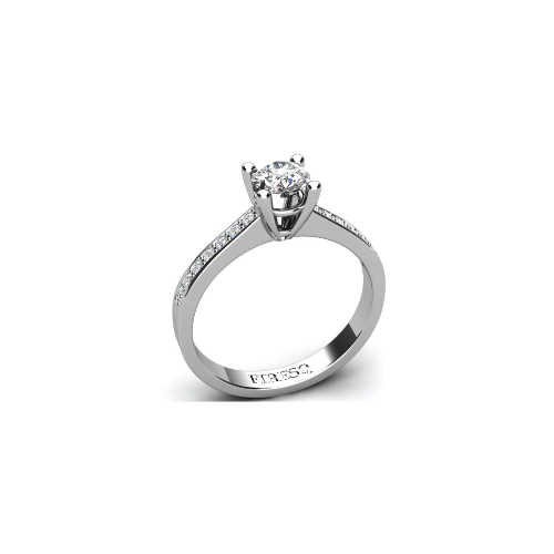 Anel de Noivado Solitario Diamantes Brilhante Ouro Branco Newel