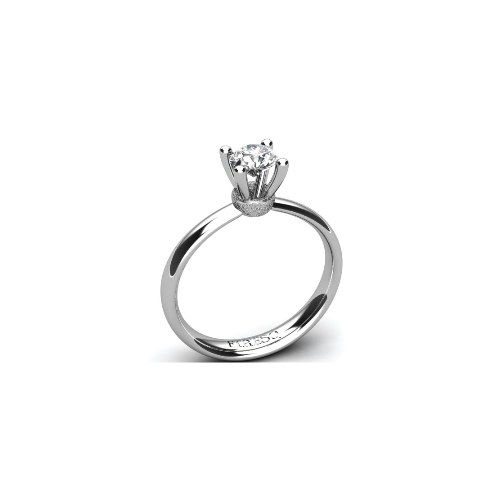 Anel de Noivado Solitario Diamantes Brilhante Ouro Branco Libby