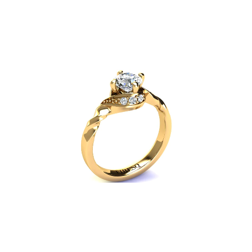 Anel de Noivado Solitario Diamantes Brilhante Ouro Amarelo Kalla
