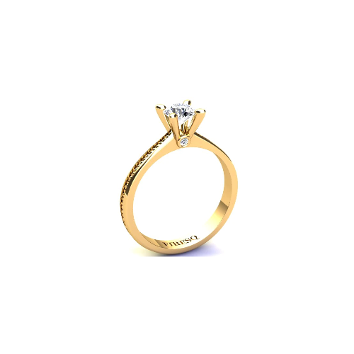 Anel de Noivado Solitario Diamantes Brilhante Ouro Amarelo Daisy