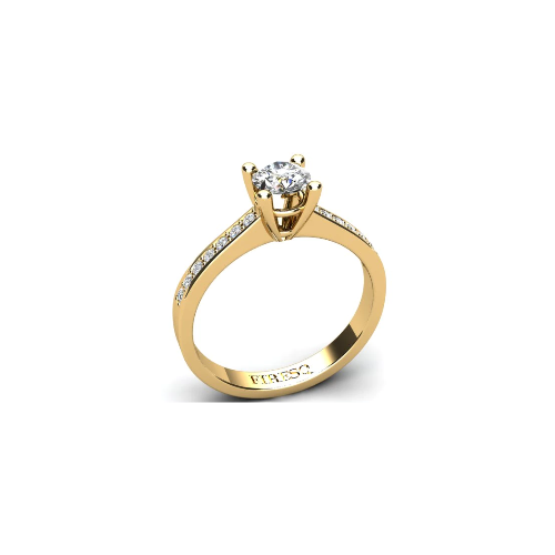 Anel de Noivado Solitario Diamantes Brilhante Ouro Amarelo Newel