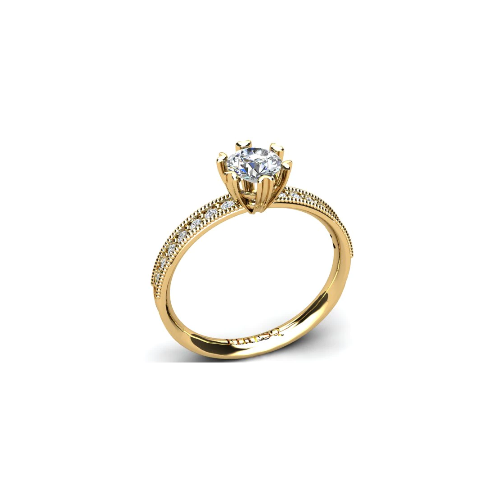Anel de Noivado Solitario Diamantes Brilhante Ouro Amarelo Sally