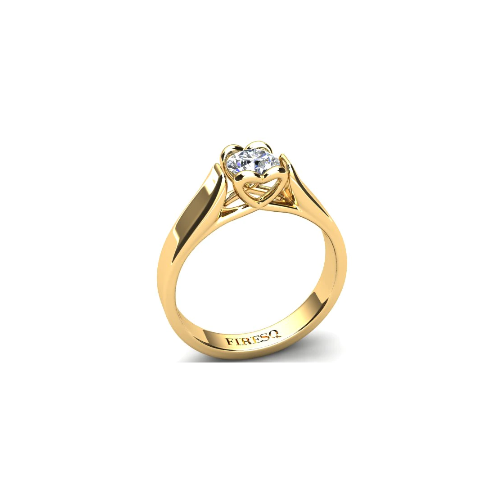 Anel de Noivado Solitario Diamantes Brilhante Ouro Amarelo Hearth