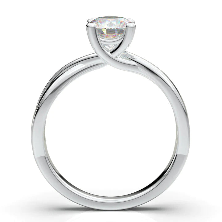 Anel Solitario Torcido De Ouro Branco 18k Diamante Brilhante 100pontos