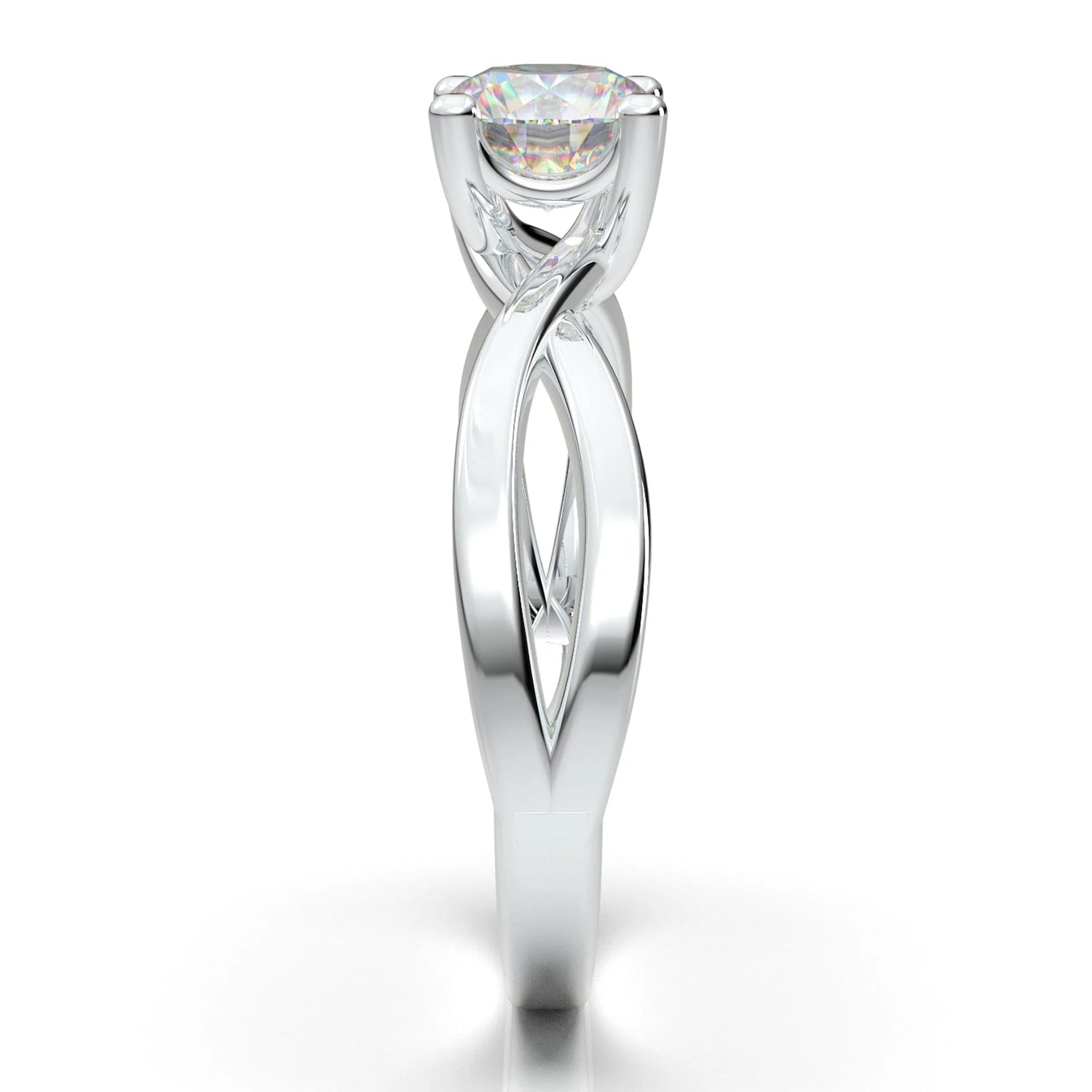 Anel Solitario Torcido De Ouro Branco 18k Diamante Brilhante 30pontos