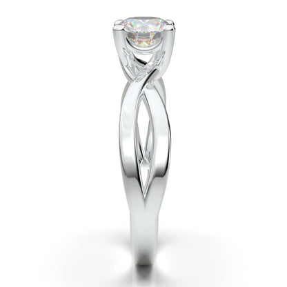 Anel Solitario Torcido De Ouro Branco 18k Diamante Brilhante 30pontos