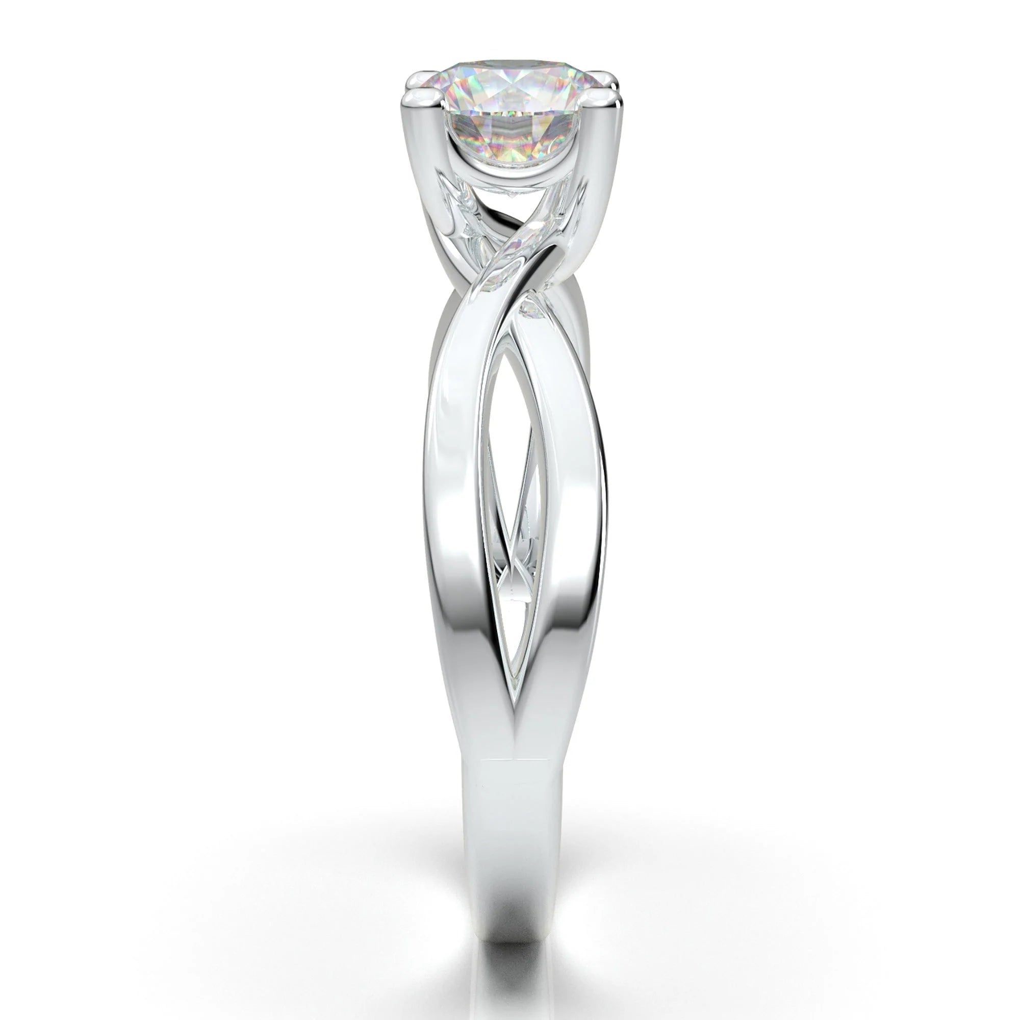 Anel Solitario Torcido De Ouro Branco 18k Diamante Brilhante 100pontos