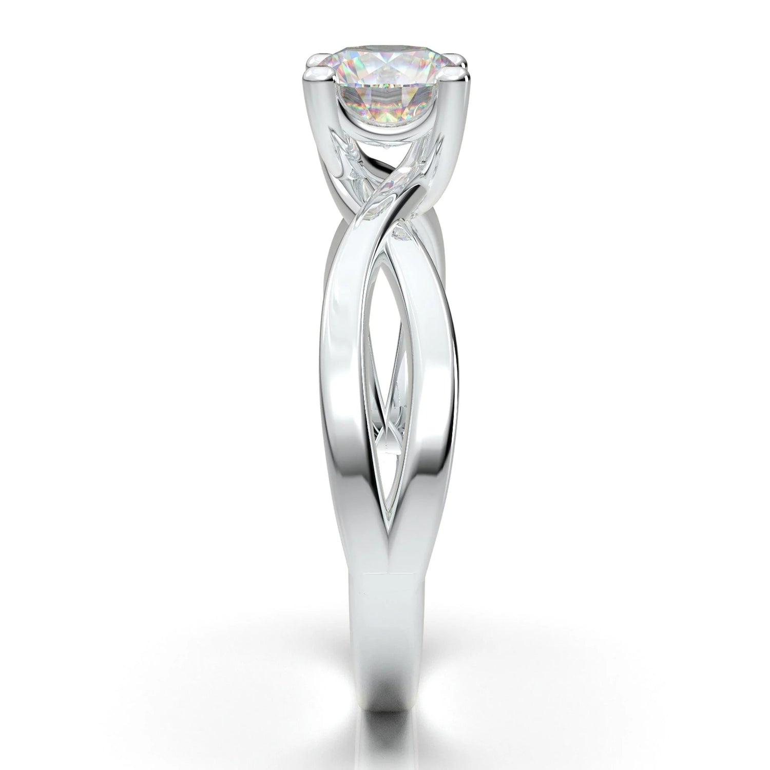 Anel Solitario Torcido De Ouro Branco 18k Diamante Brilhante 40pontos