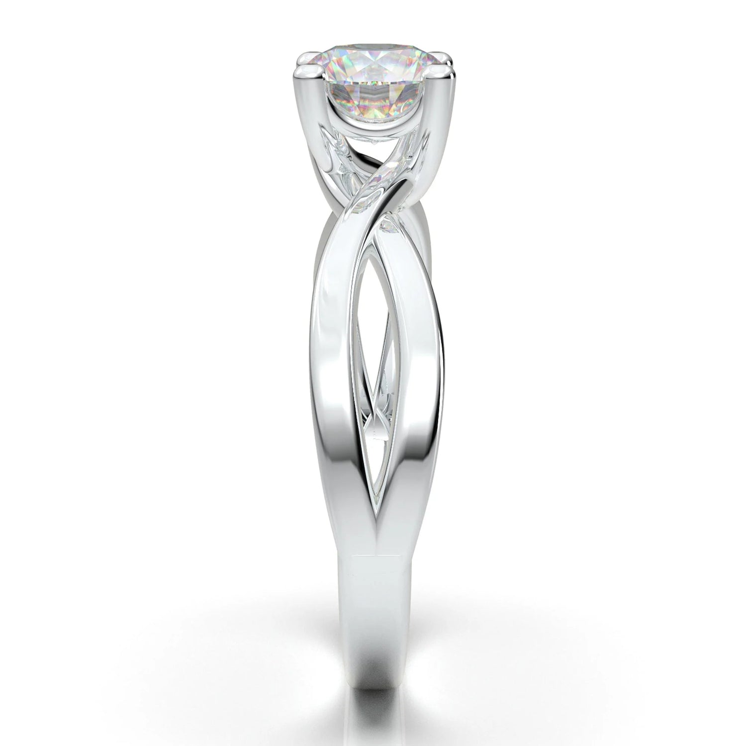Anel Solitario Torcido De Ouro Branco 18k Diamante Brilhante 20pontos