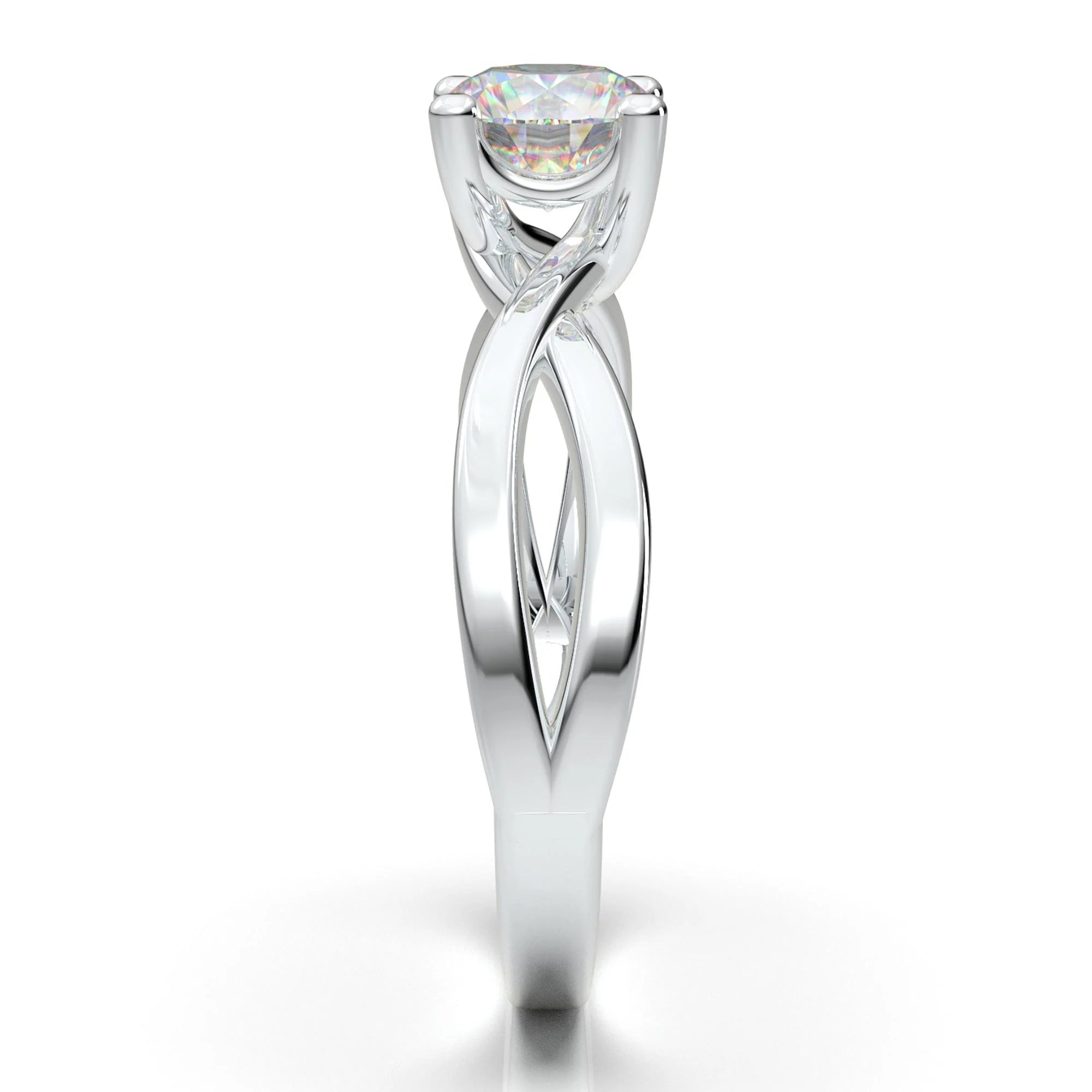 Anel Solitario Torcido De Ouro Branco 18k Diamante Brilhante 20pontos