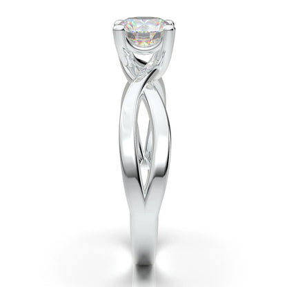 Anel Solitario Torcido De Ouro Branco 18k Diamante Brilhante 20pontos