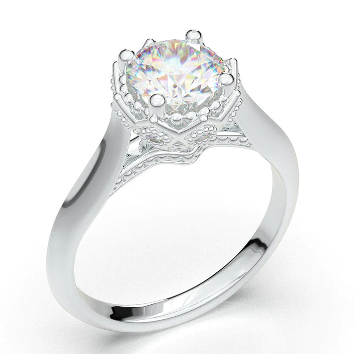 Anel Solitario Coroa De Ouro Branco 18k Diamante Brilhante 20pontos