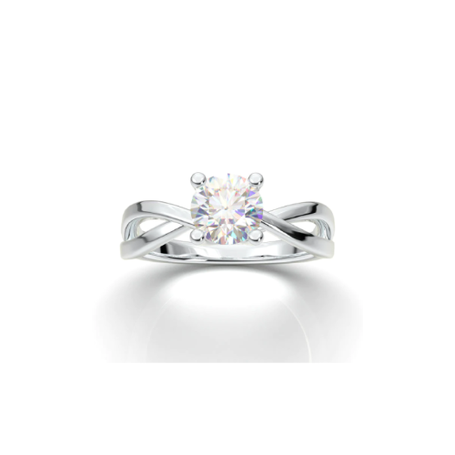 Anel Solitario Torcido De Ouro Branco 18k Diamante Brilhante 20pontos
