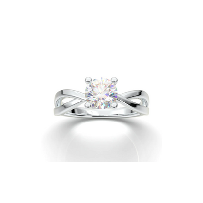 Anel Solitario Torcido De Ouro Branco 18k Diamante Brilhante 20pontos
