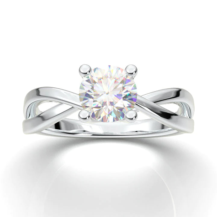 Anel Solitario Torcido De Ouro Branco 18k Diamante Brilhante 40pontos