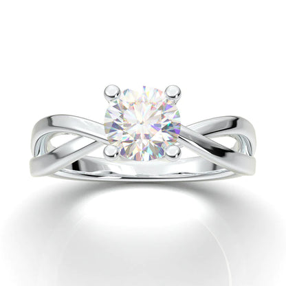 Anel Solitario Torcido De Ouro Branco 18k Diamante Brilhante 40pontos