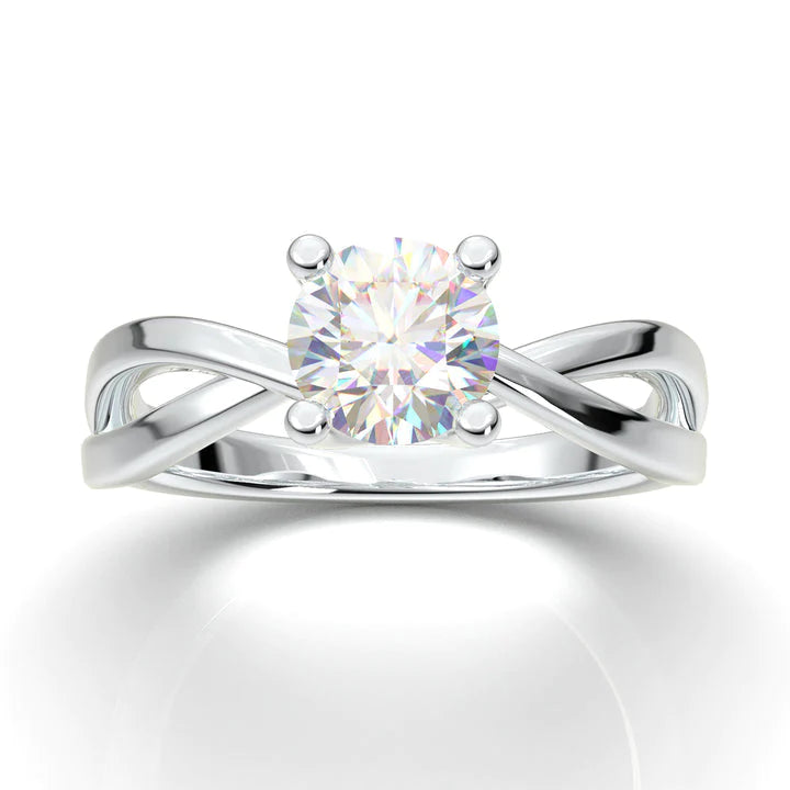 Anel Solitario Torcido De Ouro Branco 18k Diamante Brilhante 30pontos