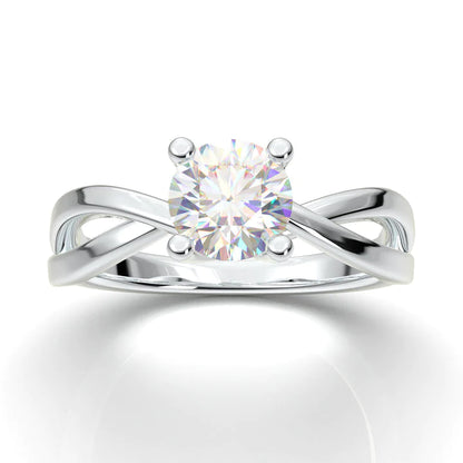 Anel Solitario Torcido De Ouro Branco 18k Diamante Brilhante 50pontos